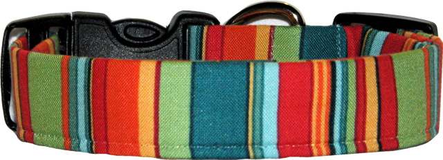 Orange, Blue & Green Stripes Handmade Dog Collar