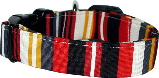 Black, White & Coral Retro Stripes Dog Collar