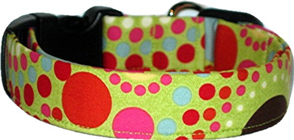 Big Funky Dots on Green Handmade Dog Collar