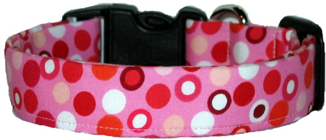 Funky Pink & Red Retro Dots Custom Dog Collar