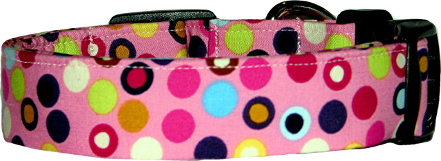 Funky Pink Retro Dots Custom Dog Collar