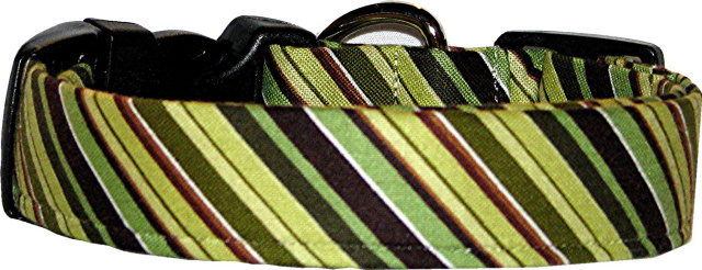 Green & Brown Metro Stripes Handmade Dog Collar