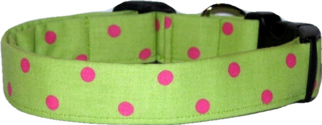 Lime & Pink Dumb Dots Handmade Dog Collar