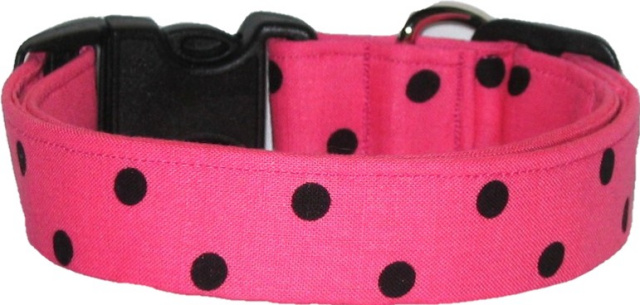 Hot Pink & Black Dots Handmade Dog Collar