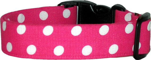 Hot Pink & White Polka Dot Handmade Dog Collar