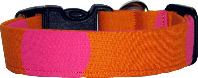 Orange & Huge Pink Dots Handmade Dog Collar