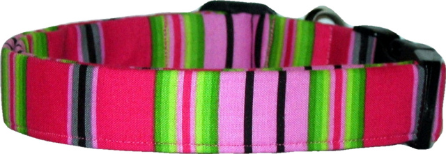 Pink Lime Black Stripes Handmade Dog Collar