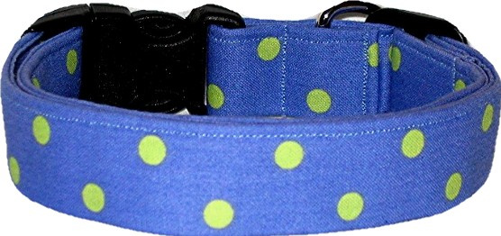 Periwinkle Lime Dots Handmade Dog Collar
