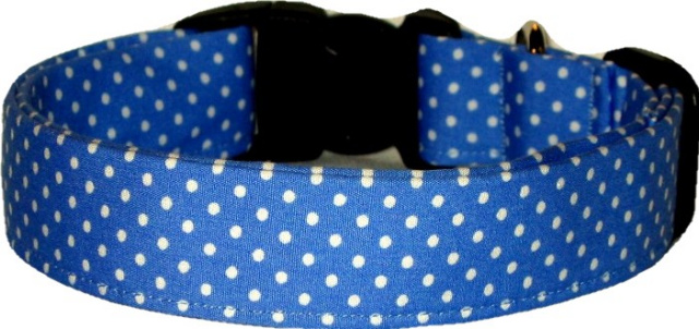 Periwinkle Blue & White Mini Dots Handmade Dog Collar