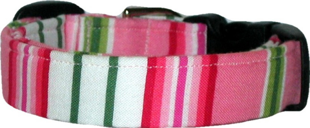 Pink, White & Green Stripes Handmade Dog Collar