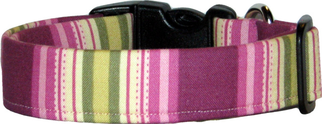 Plum & Olive Stripes Handmade Dog Collar