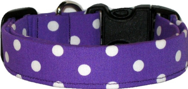 Purple & White Dots Handmade Dog Collar
