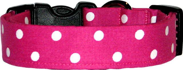 Raspberry Pink & White Polka Dots Dog Collar