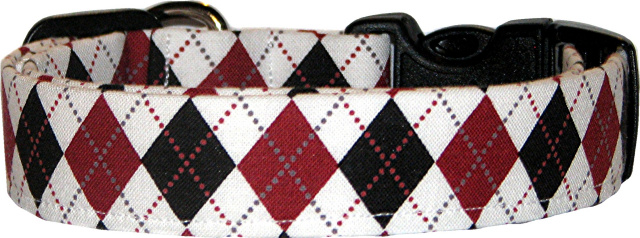 White, Red & Black Argyle Handmade Dog Collar