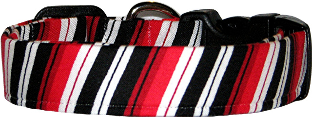 Red, White & Black Stripes Handmade Dog Collar