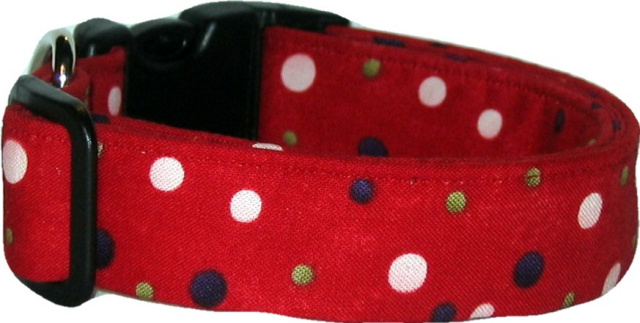 Red Purple White Dots Handmade Dog Collar
