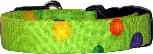 Vibrant Lime Dots Handmade Dog Collar