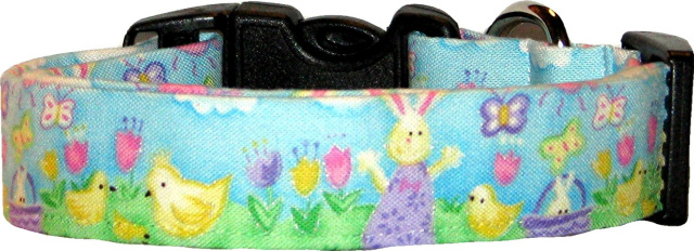 Blue Bunny Easter Picnic Handmade Dog Collar