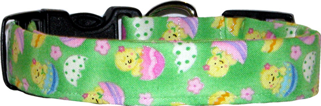 Chicks In Eggs Green Handmade Dog Collar