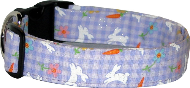 Purple Gingham Easter Bunnies Handmade Dog Collar