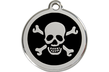 Skull & Crossbones Enamel Engraved Dog Tag