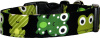 Big Cute Funky Frogs on Black Handmade Dog Collar